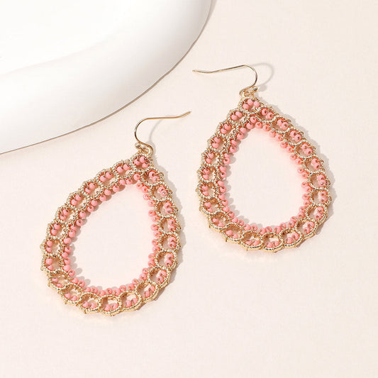 Seed Beaded Wrapped Open Teardrop Dangle Earrings