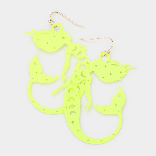 Brass Metal Cutout Mermaid Dangle Earrings