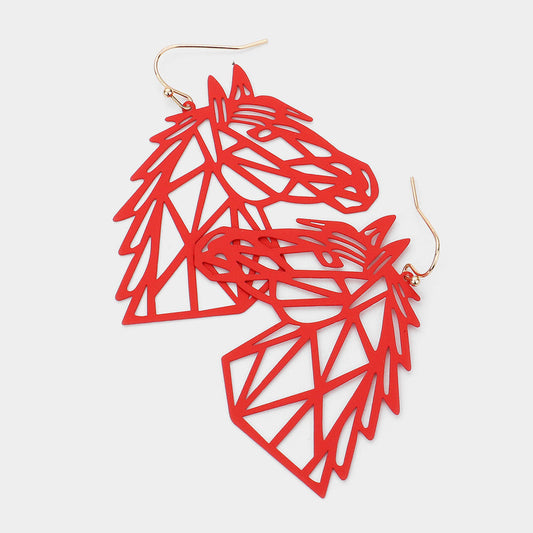 Brass Metal Cutout Horse Dangle Earrings