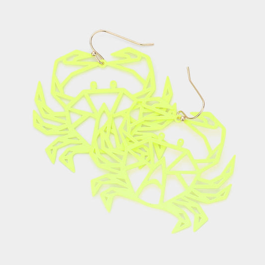 Brass Metal Cutout Crab Dangle Earrings