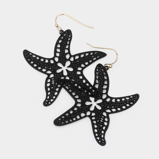 Brass Metal Cutout Starfish Dangle Earrings