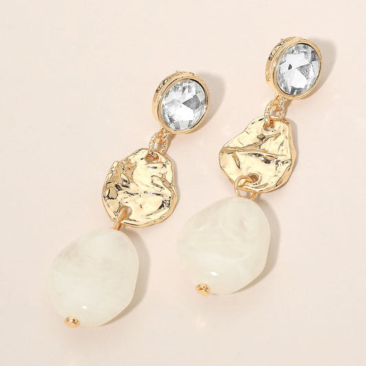 Textured Metal Plate Marbled Pebble Link Drop Earrings