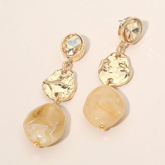 Textured Metal Plate Marbled Pebble Link Drop Earrings