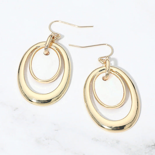 Oval Mother of Pearl Accent Layered Drop Earrings