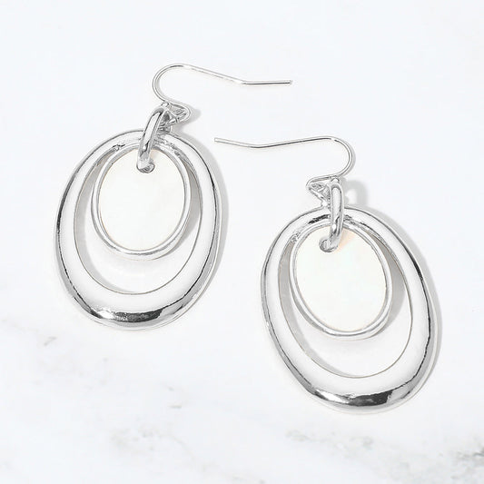 Oval Mother of Pearl Accent Layered Drop Earrings