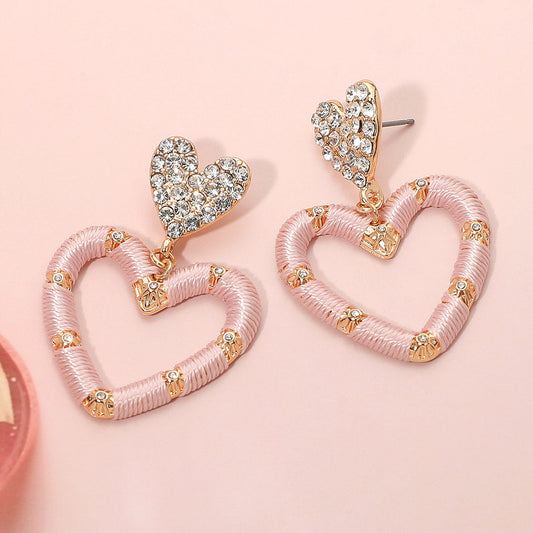 Thread Wrapped Open Heart Drop Dangle Earrings