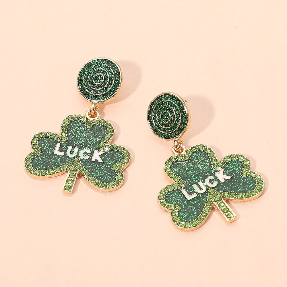 Glitter Luck Clover Drop Dangle Earrings