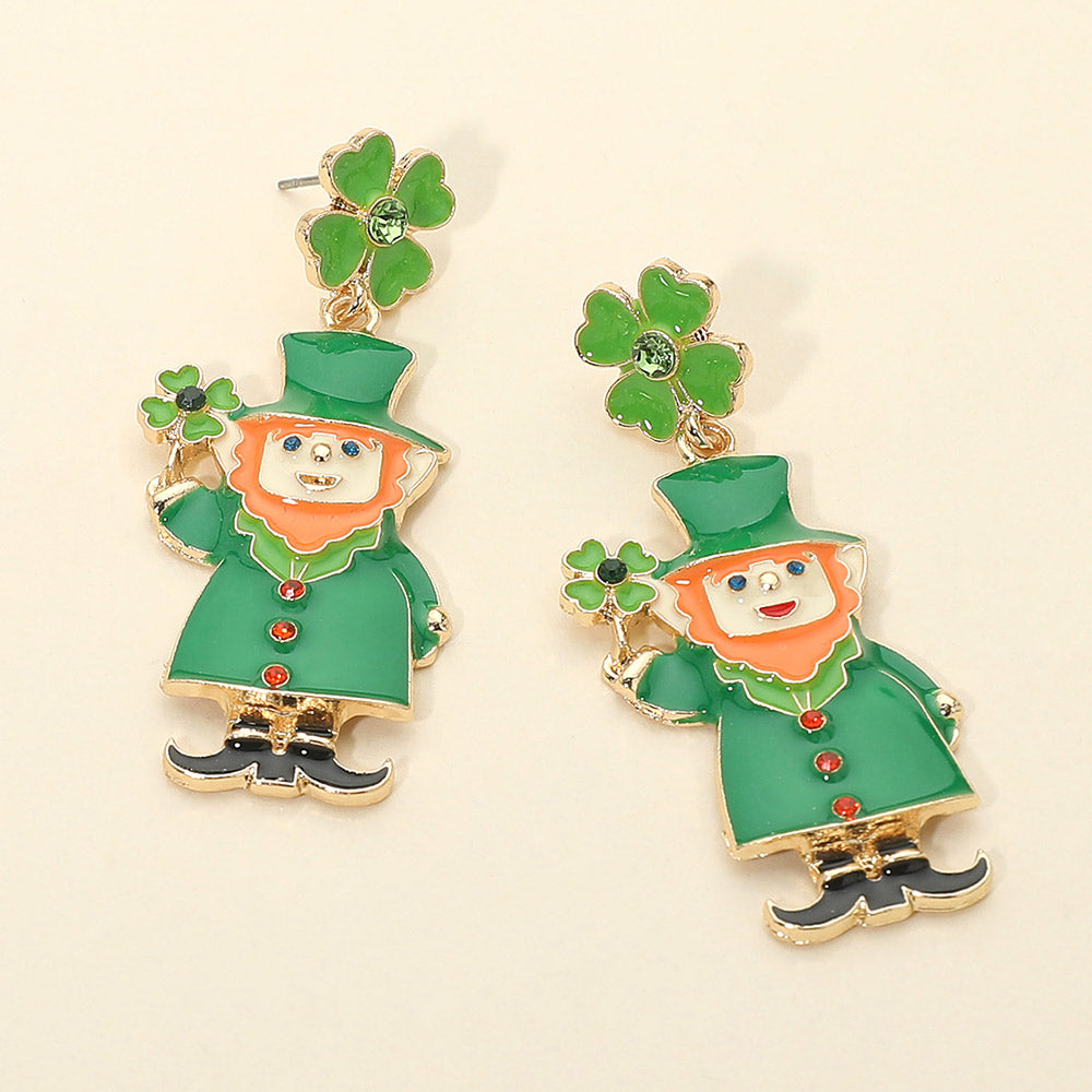 St Patricks Leprechaun Charm Drop Dangle Earrings