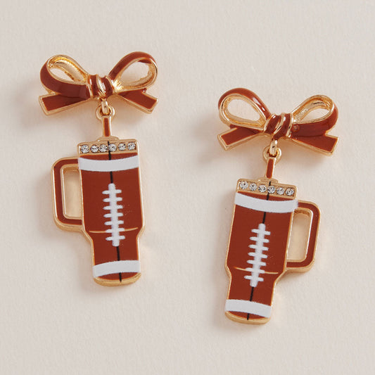 Bow Football Themed Tumbler Dangle Earrings