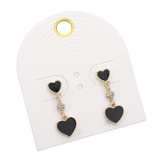 Enamel Heart Mini Shamballa Ball Link Dropdown Dangle Earrings