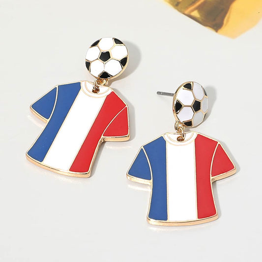 France Soccer Jersey Drop Earrings