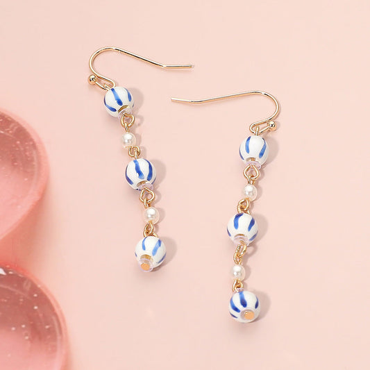 Ceramic Ball Pearl Link Drop Earrings