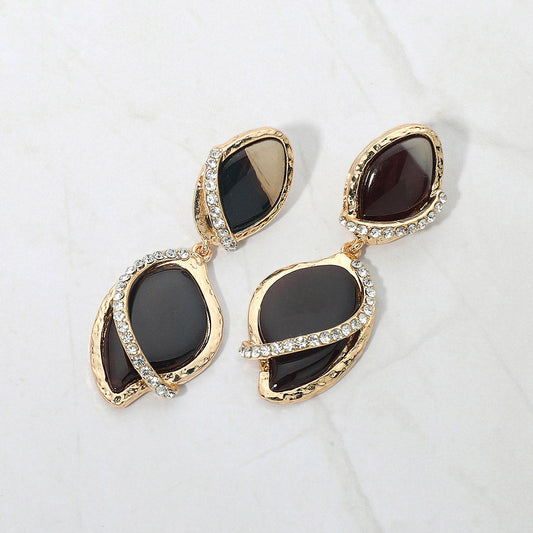 Rhinestone Pave Accent Abstract Drop Earrings