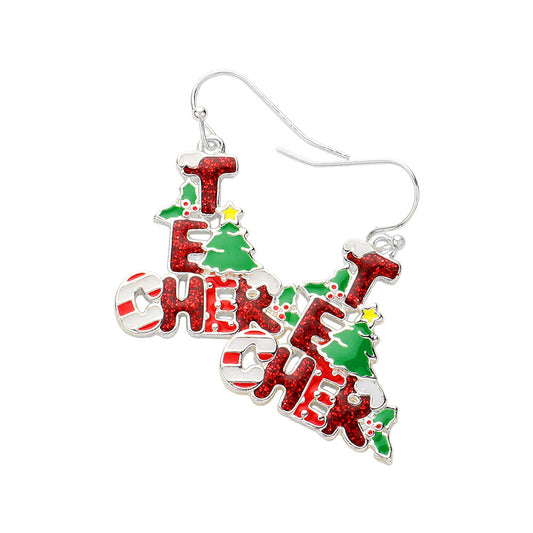 Enamel Christmas Teacher Message Dangle Earrings