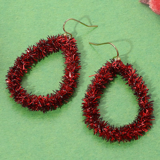 Christmas Tinsel Open Teardrop Dangle Earrings
