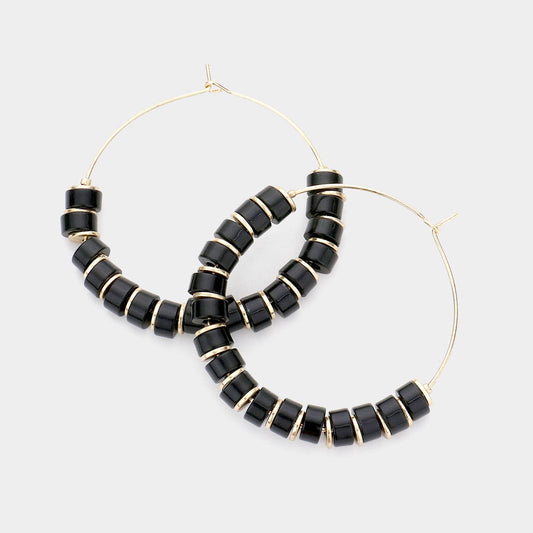 Beaded Metal Hoop Earrings