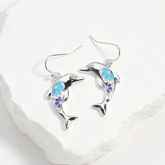 Enamel Dolphin Dangle Earrings