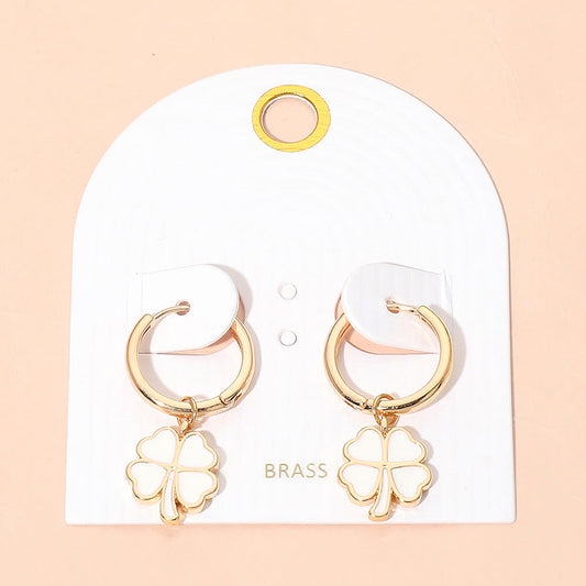 Clover Charm Drop Mini Huggie Hoop Earrings