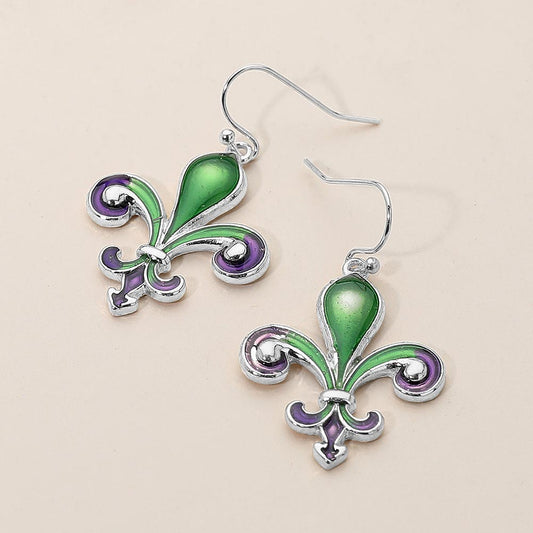 Women's Mardi Gras Fleur de Lis Dangle Earrings