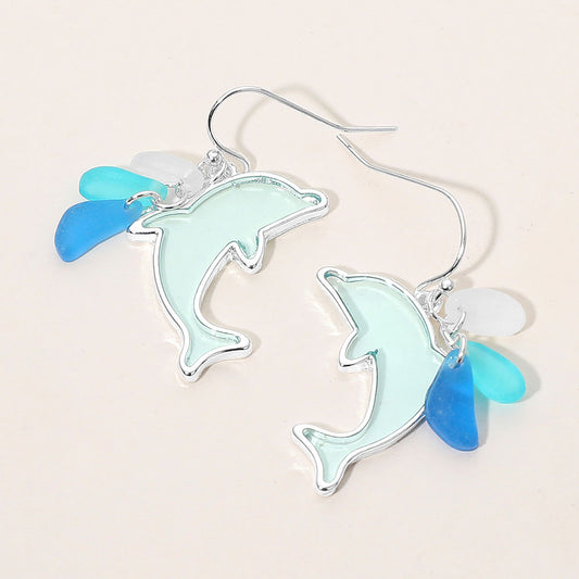 Sea Glass Dolphin Dangle Earrings