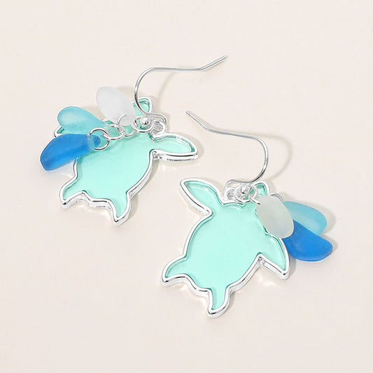 Sea Glass Sea Turtle Dangle Earrings