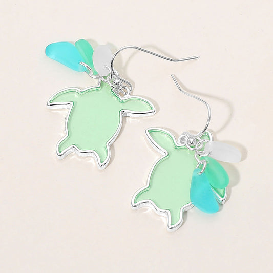 Sea Glass Sea Turtle Dangle Earrings