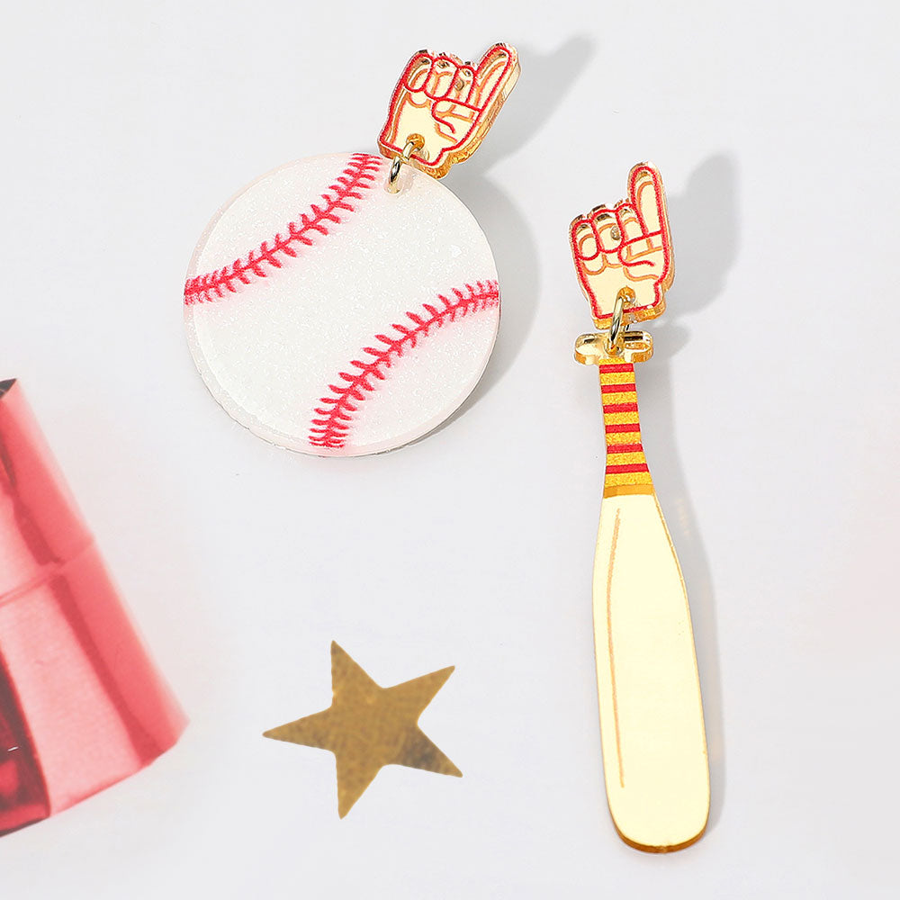 Resin Mismatch Baseball Bat Ball Dangle Earrings