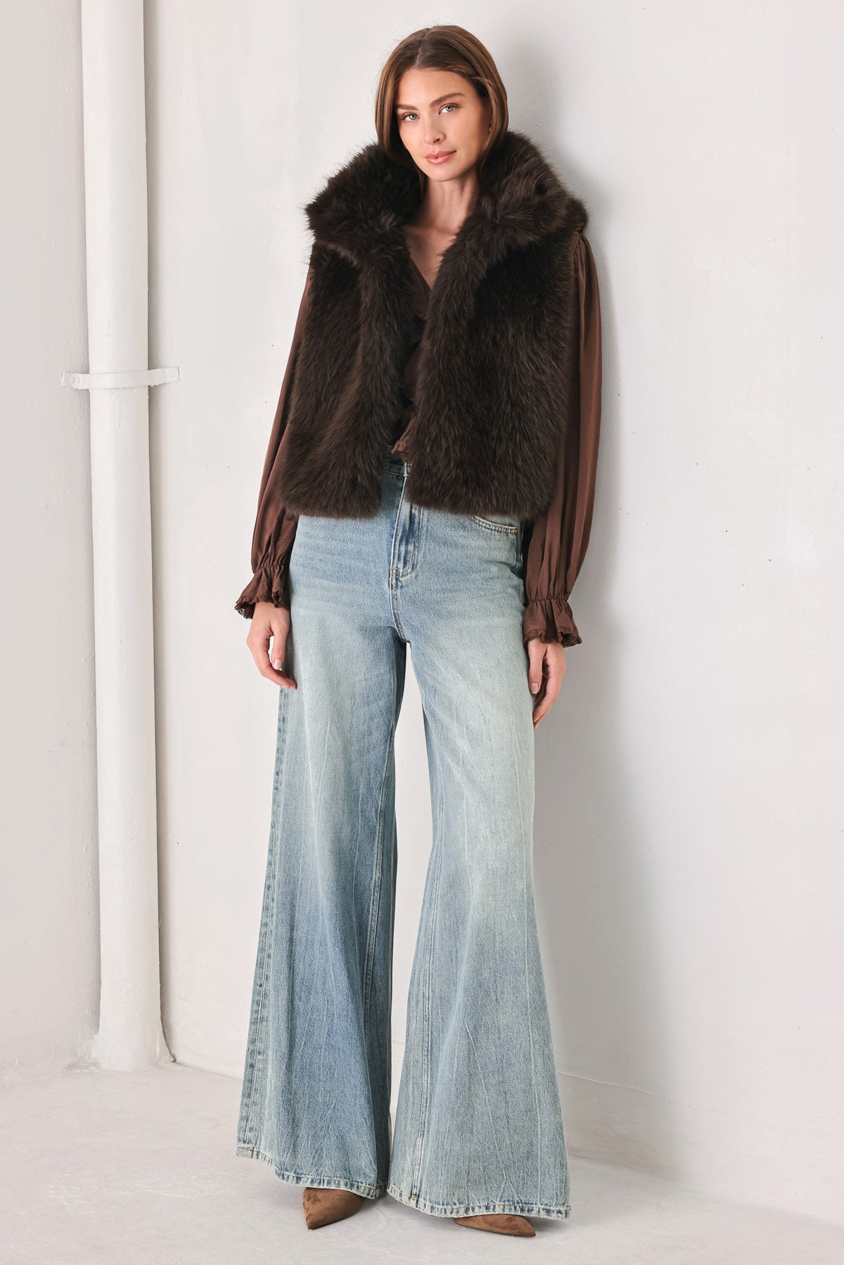 COCOA PLUSH CHOCOLATE BROWN FAUX FUR VEST