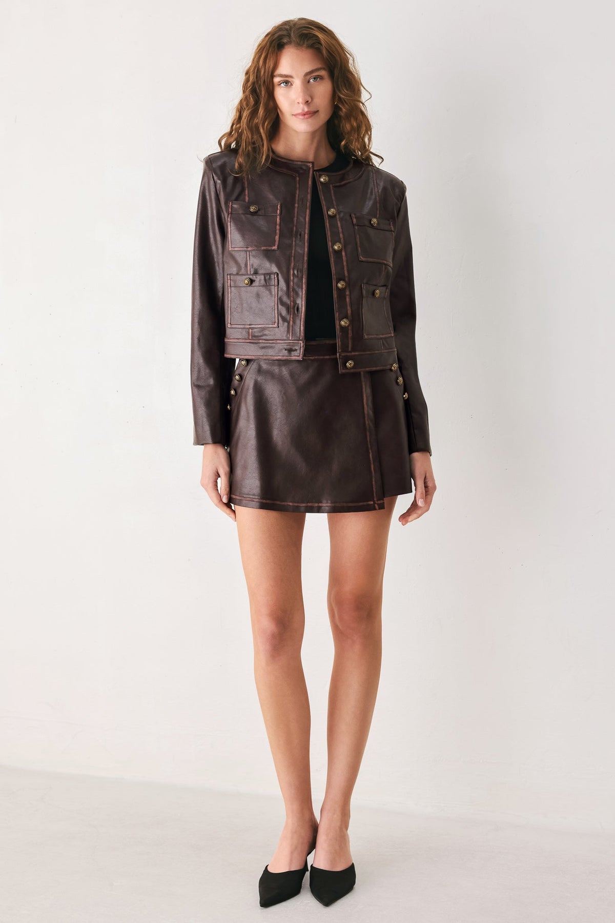 SADDLE STREET BROWN FAUX LEATHER CROPPED JACKET