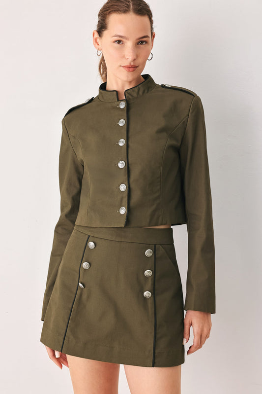 OLIVE CADET WOVEN CROP JACKET