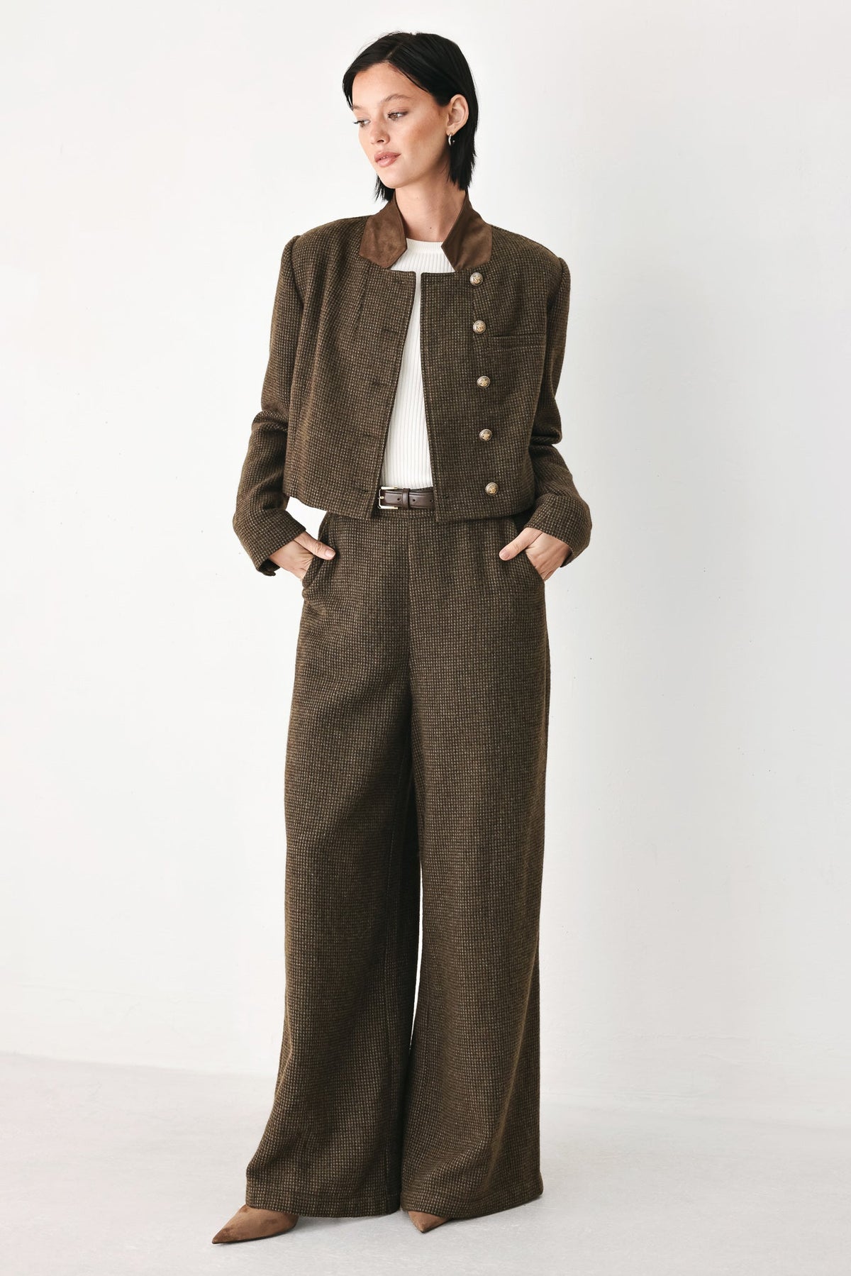 HERITAGE CHARM HOUNDSTOOTH CROP JACKET