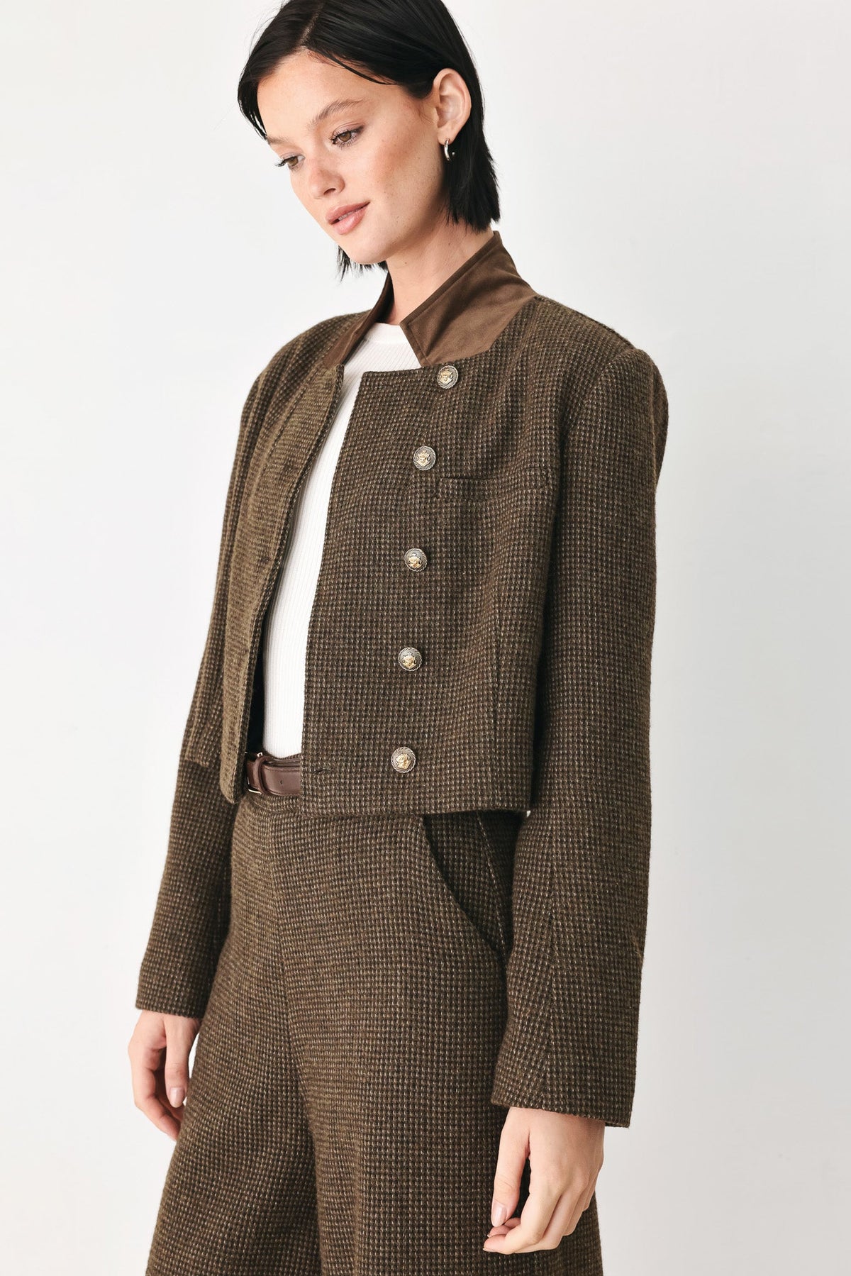 HERITAGE CHARM HOUNDSTOOTH CROP JACKET