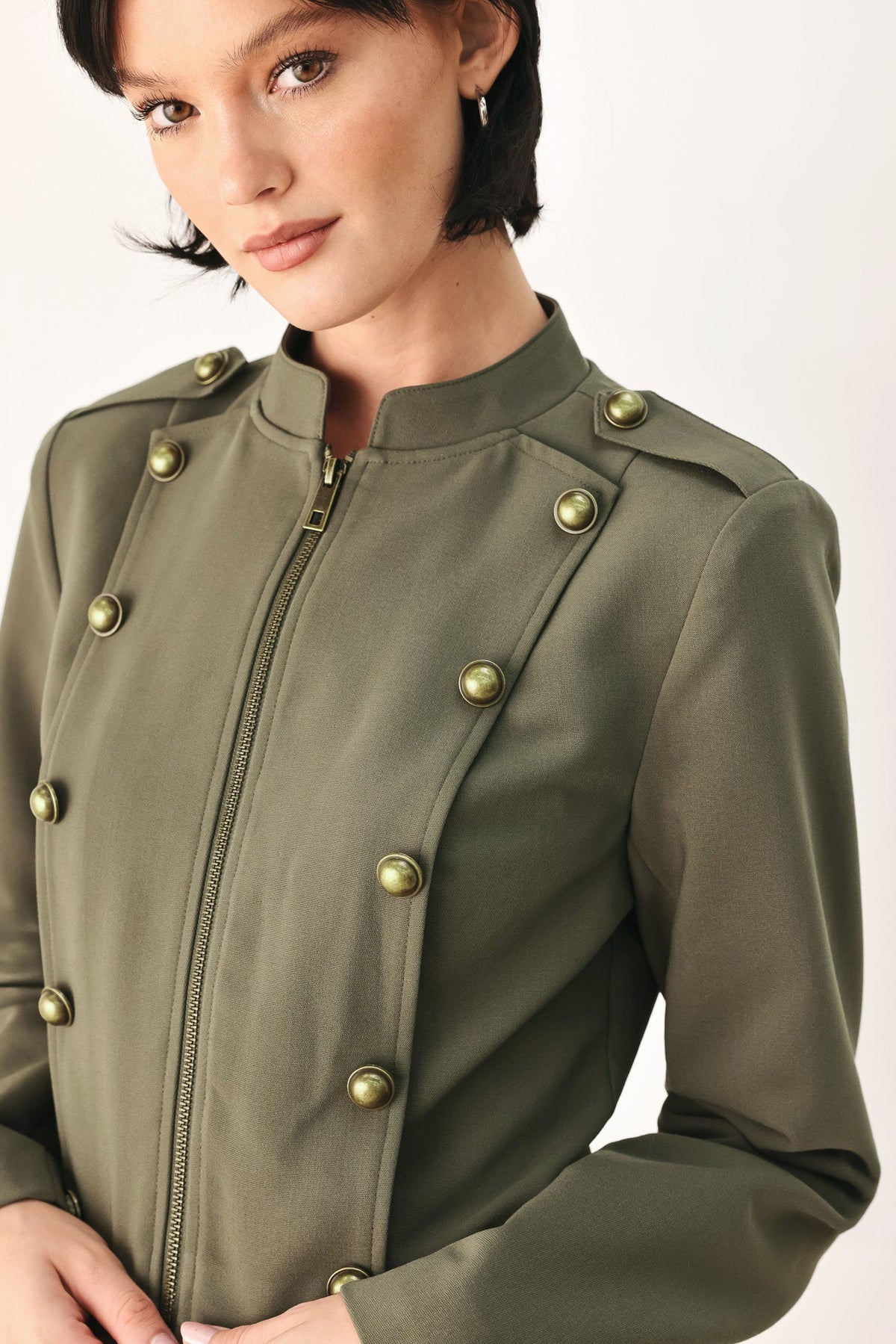 OLIVE COMMAND CROPPED MILITARY JACKET