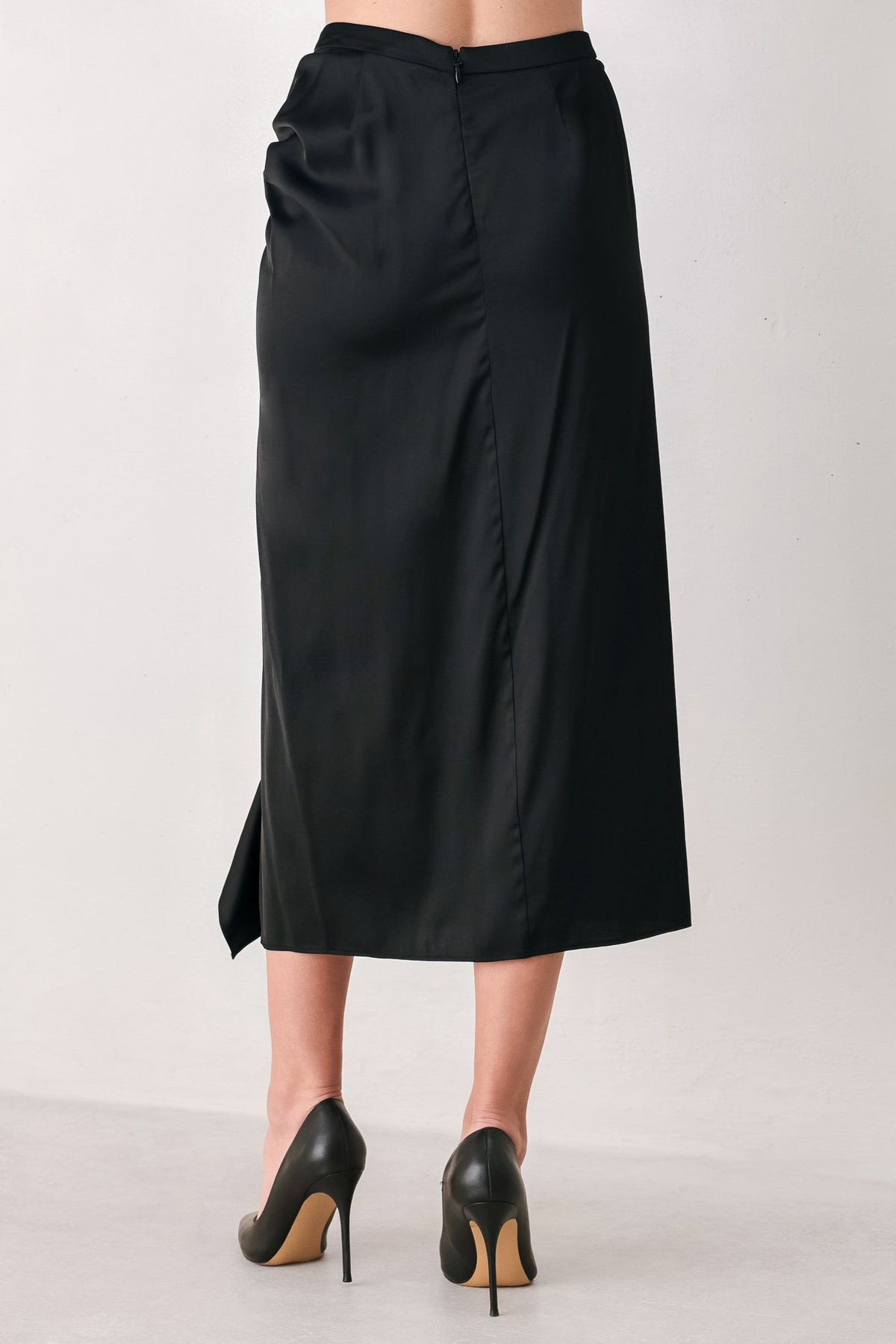 NOIR CASCADE BLACK ASYMMETRICAL RUFFLE MIDI SKIRT
