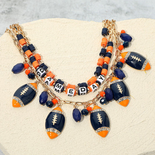 Football Charm Embellished GAME DAY Heishi Beaded Layered Necklace