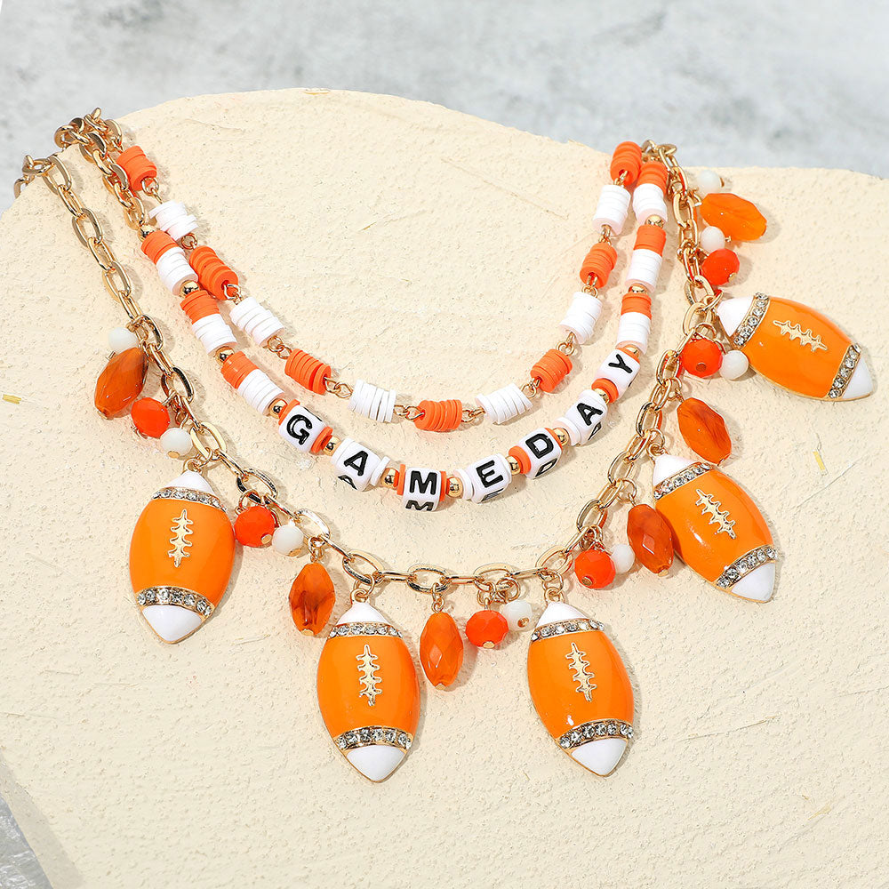 Football Charm Embellished GAME DAY Heishi Beaded Layered Necklace