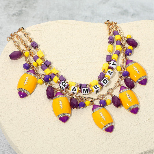 Football Charm Embellished GAME DAY Heishi Beaded Layered Necklace