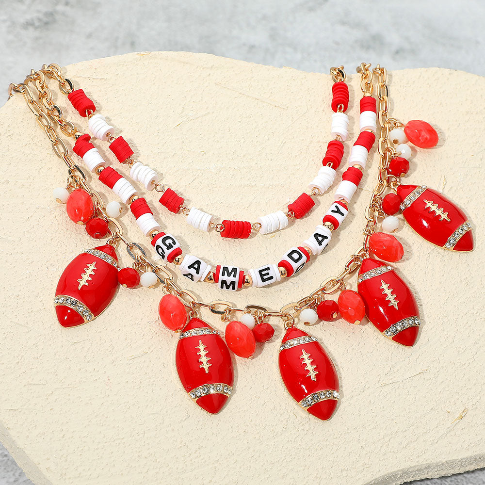 Football Charm Embellished GAME DAY Heishi Beaded Layered Necklace