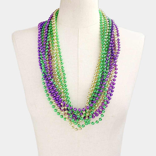 12PCS - Assorted Color Mardi Gras Beaded Necklaces