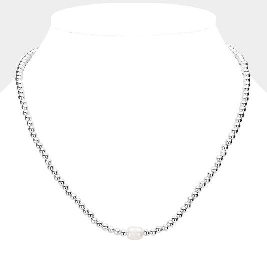 Freshwater Pearl Accented Metal Ball Necklace