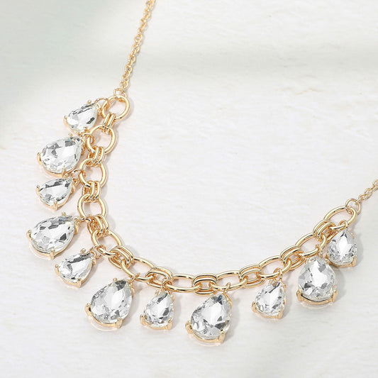 Cushion Teardrop Cluster Drop Station Necklace