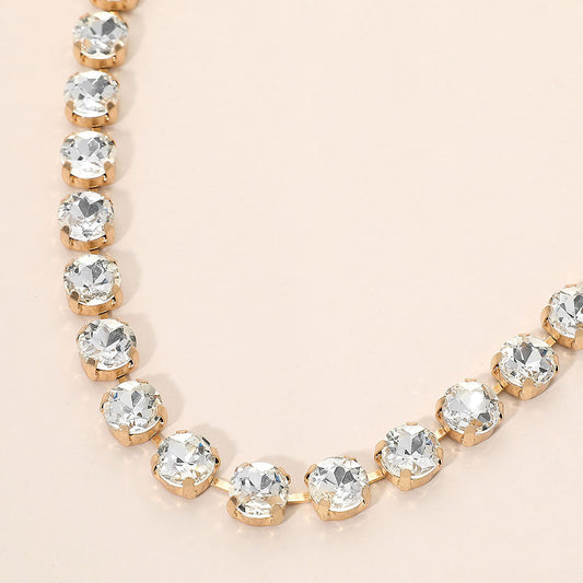 Round Stone Cluster Link Tennis Chain Necklace
