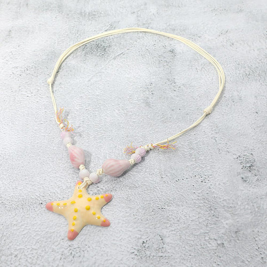 Starfish Pendant Accent Shell Beaded Adjustable Cord Necklace