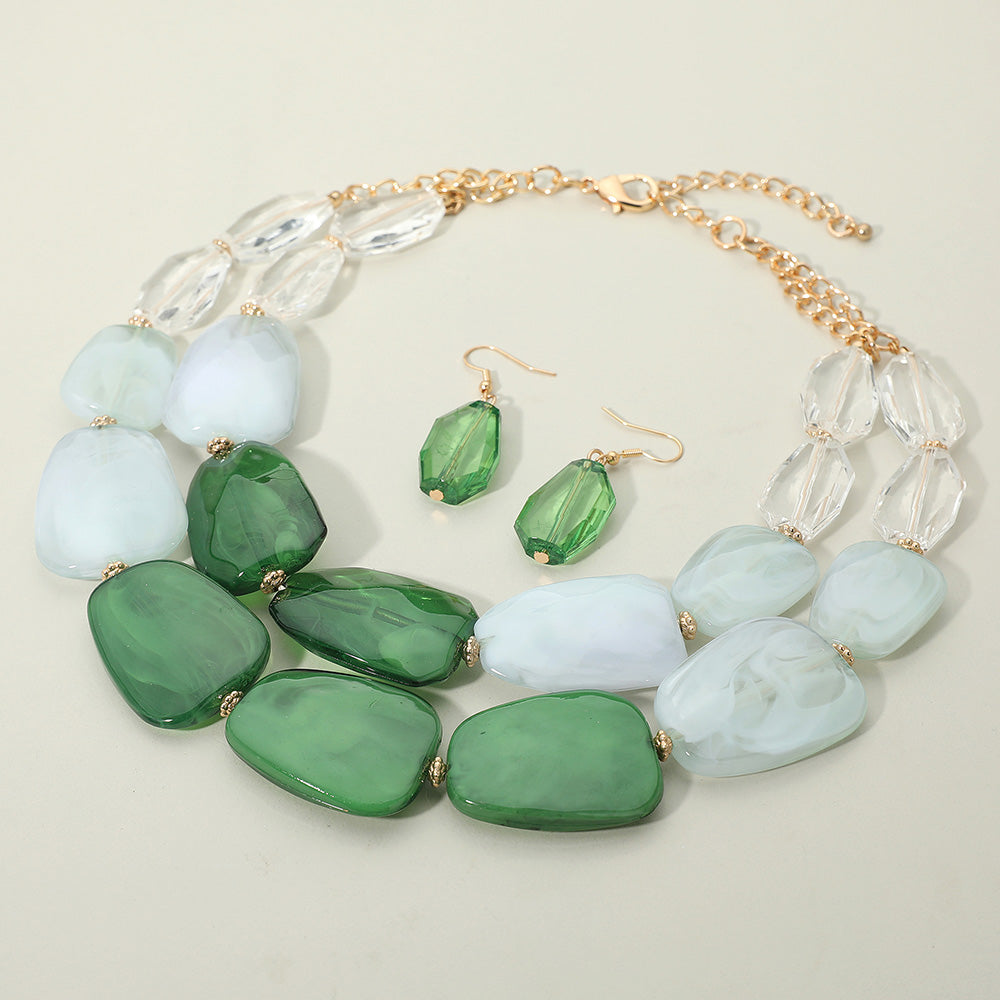 Chunky Abstract Resin Beaded Layered Statement Necklace
