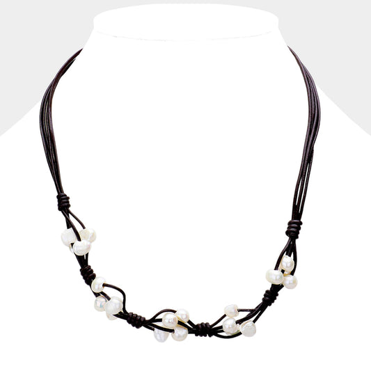 Freshwater Pearl Faux Leather Necklace