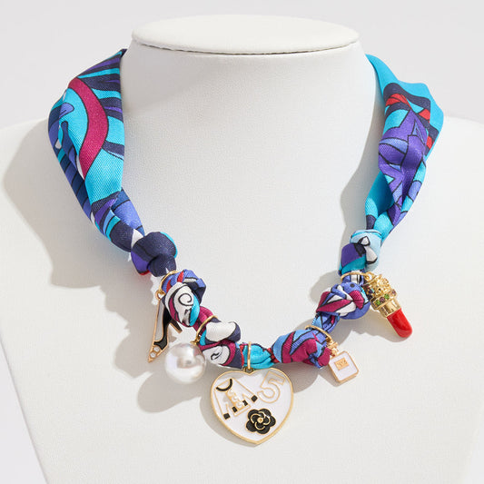 Fashion Item Pearl Charm Station Fabric Scarf Necklace Adjustable Bracelet Bag Charm