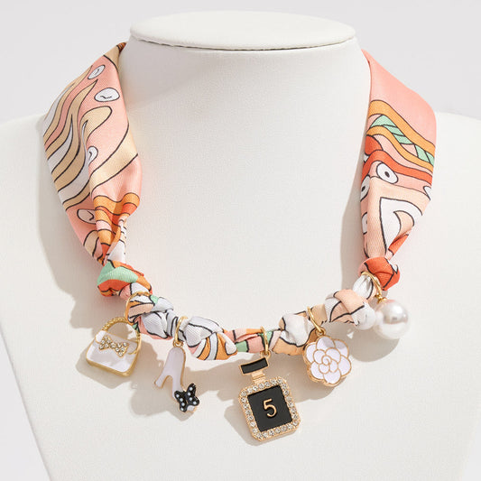 Fashion Item Pearl Charm Station Fabric Scarf Necklace Adjustable Bracelet Bag Charm
