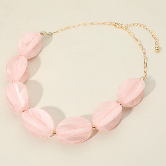 Celluloid Acetate Bold Geometric Flower Bud Beaded Statement Necklace