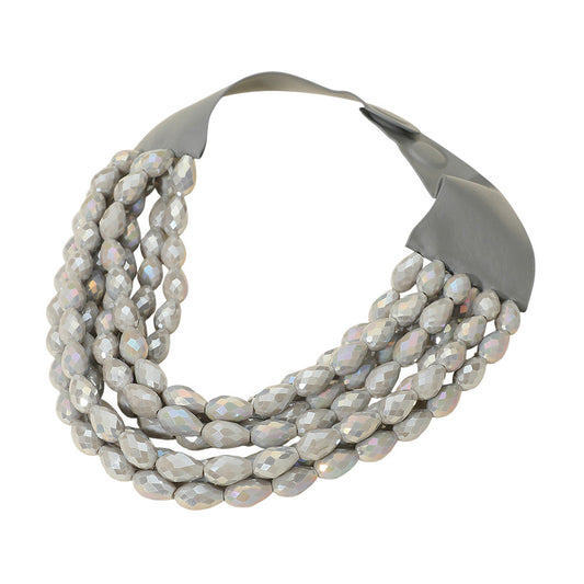 Women's Chunky Acrylic Teardrop Beaded Multi-Layer Faux Leather Statement Necklace