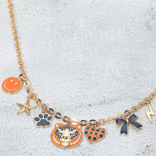 Gameday Animal Mascot Bow Star Heart Smile Face Bolt Charm Station Necklace